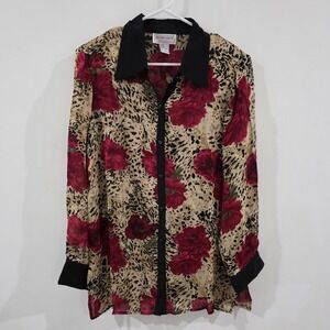 Victor Costa Womens Silk Top Size Small Floral Button Up Career Business Casual